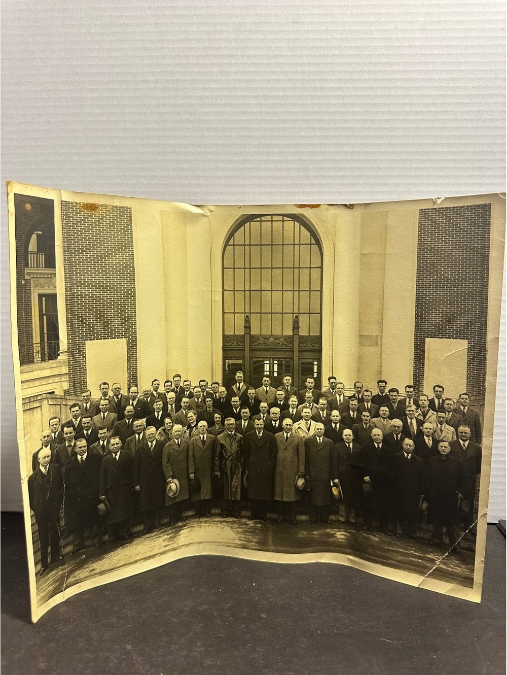 Vintage 1920s Panoramic Group Photo Black White 11x14 Large Architecture Brick